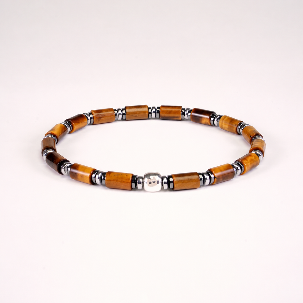 Amber Axis — Tiger’s Eye & Silver-Tone Bracelet — view 1