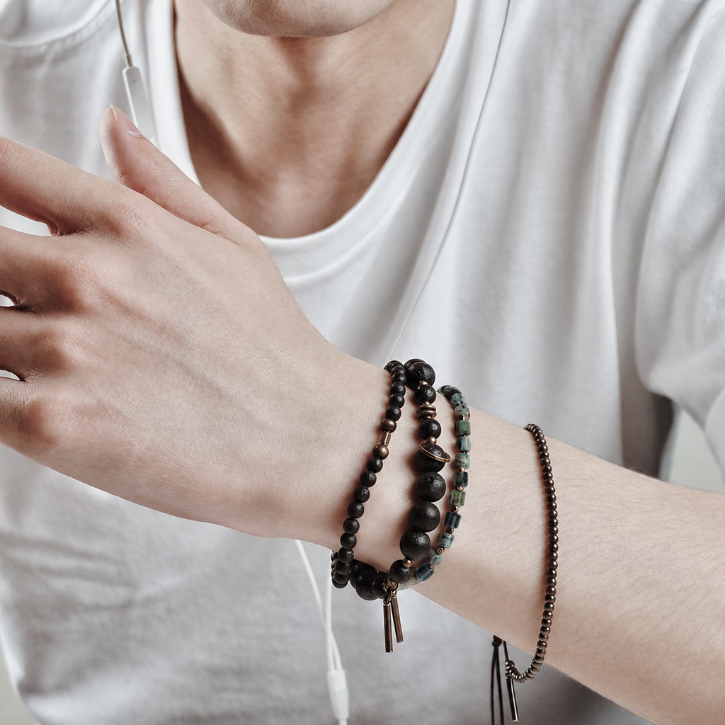 Verdant Grid — Green Square-Bead Bracelet — view 3